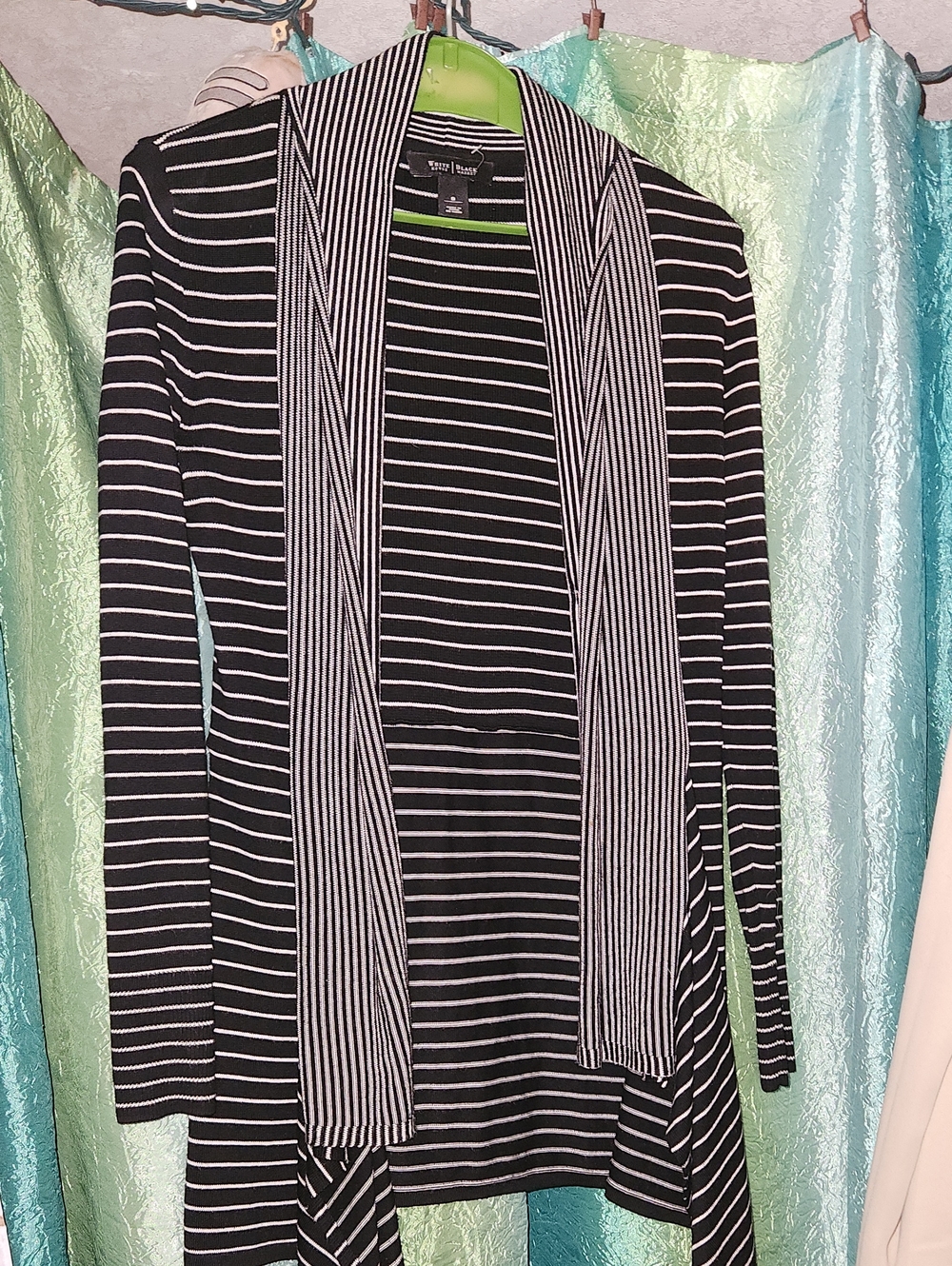 White House Black Market Black & White Striped Open-Front Cardigan